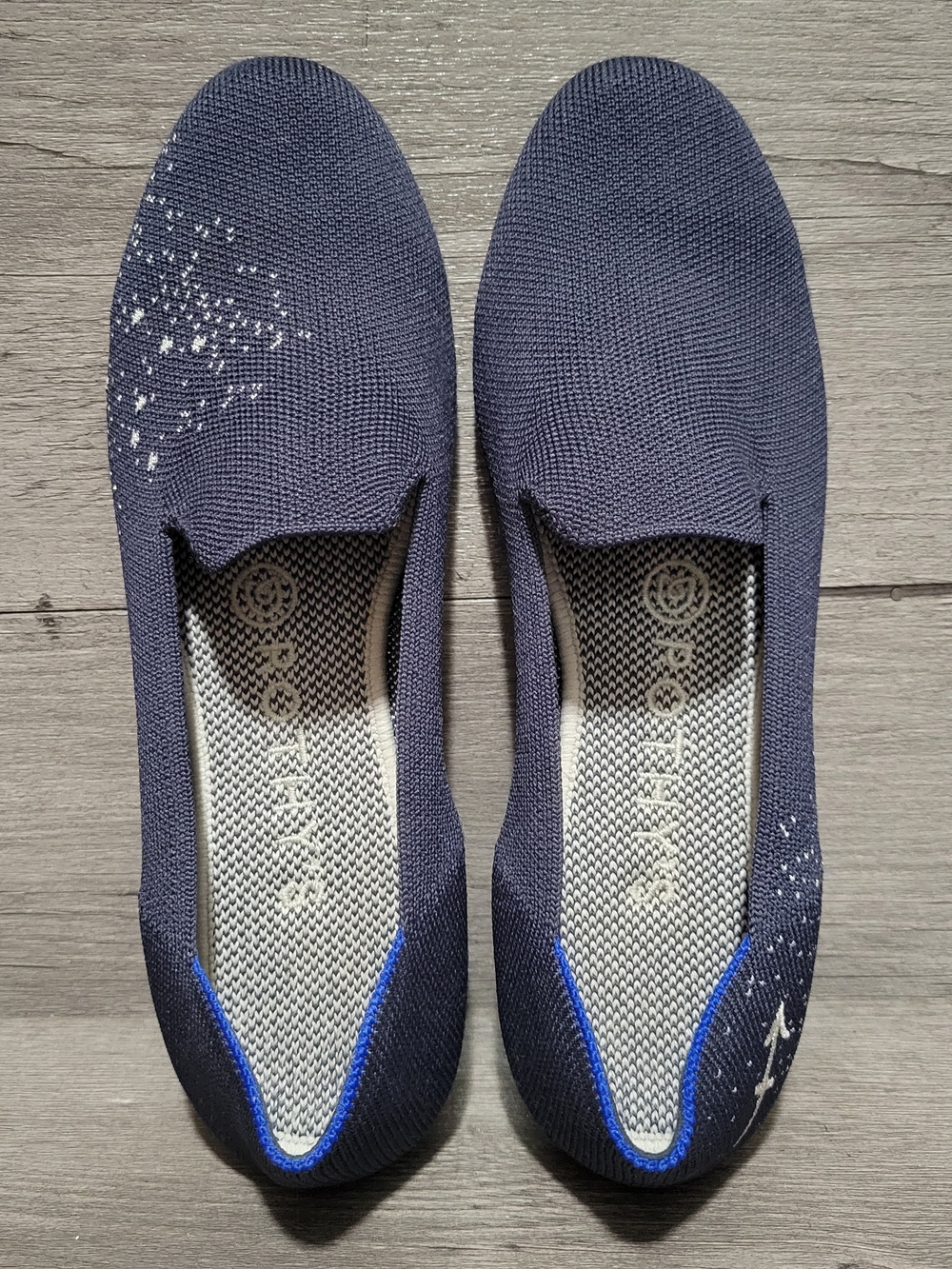 Rothys Pisces Zodiac Loafers Size 7 Dark Blue Silver Threading Slip On Round